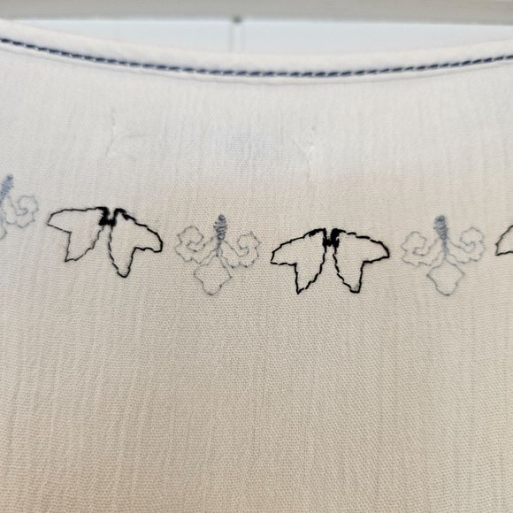 Max Studio Boho Mini Dress, Ivory with Blue Floral Embroidery, Size Medium - Picture 6 of 11